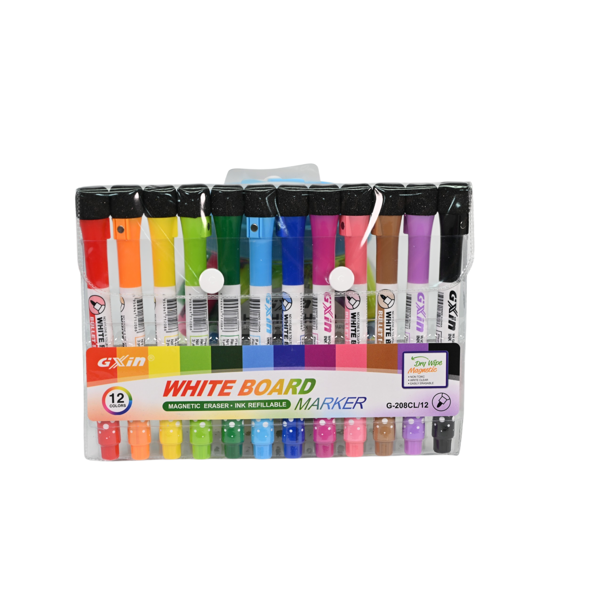 GXin Whiteboard Marker Set with Magnetic Eraser – 12 Colors