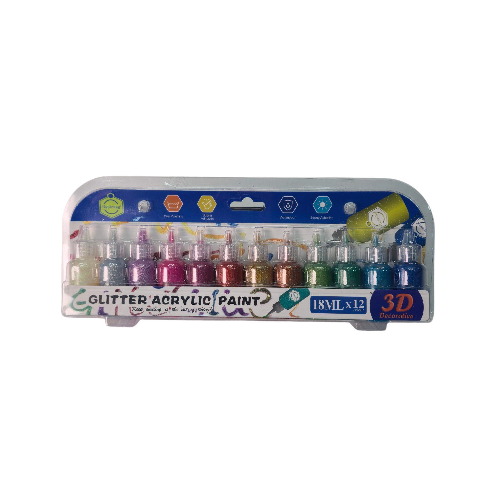 Glitter 3D Acrylic Paint Set – 12 Colors (18ml)