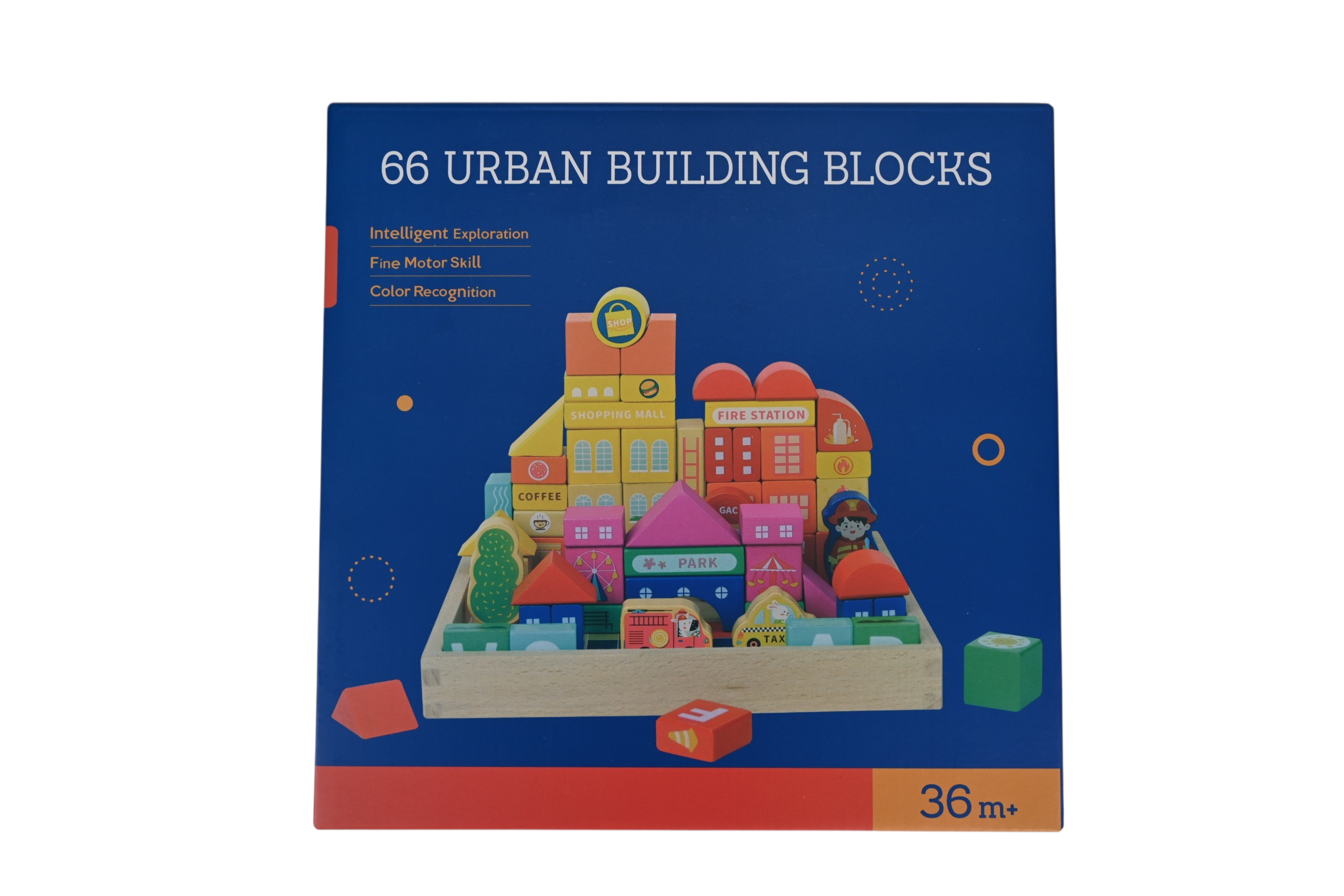 66-Piece Wooden Urban Building Blocks Set